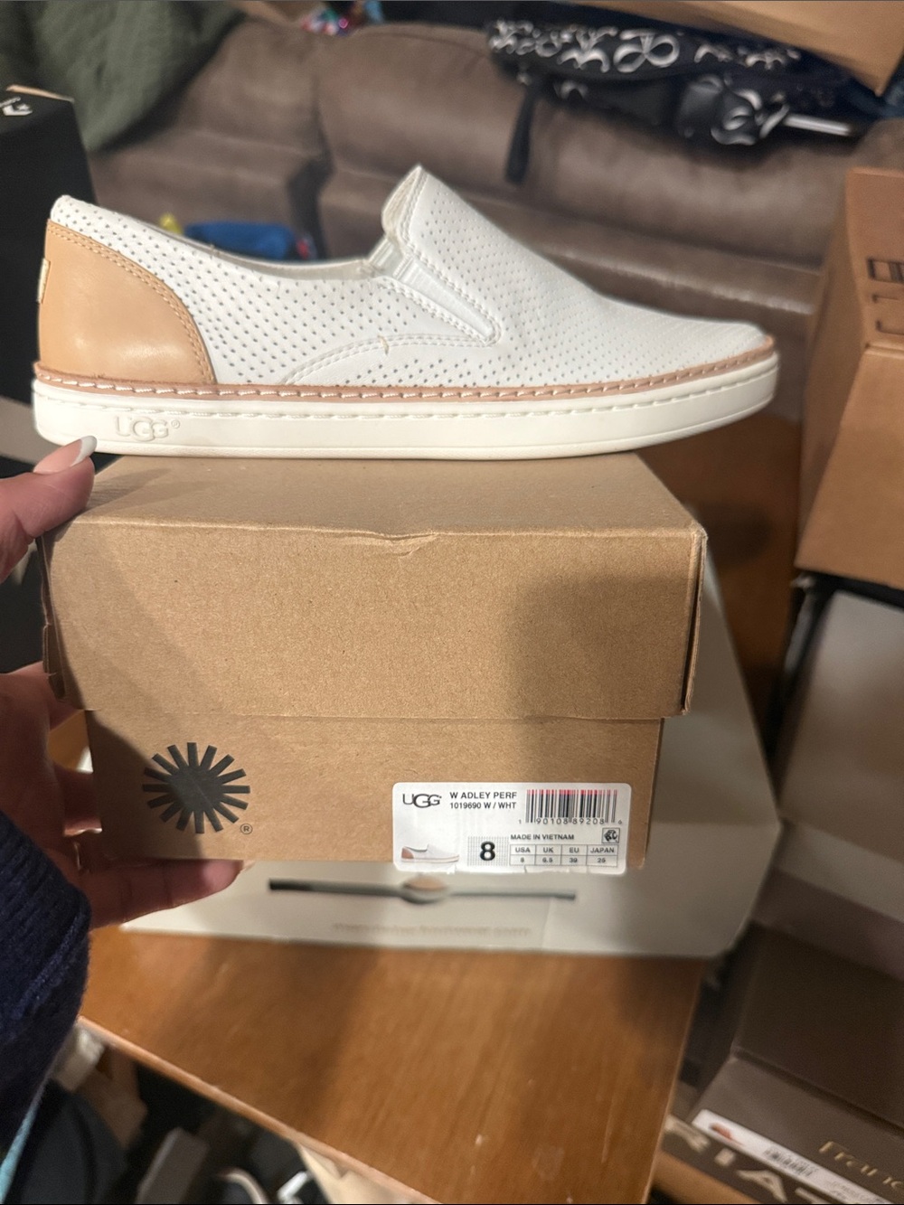 UGG Men's White Perforated Slip-On with Tan Heel